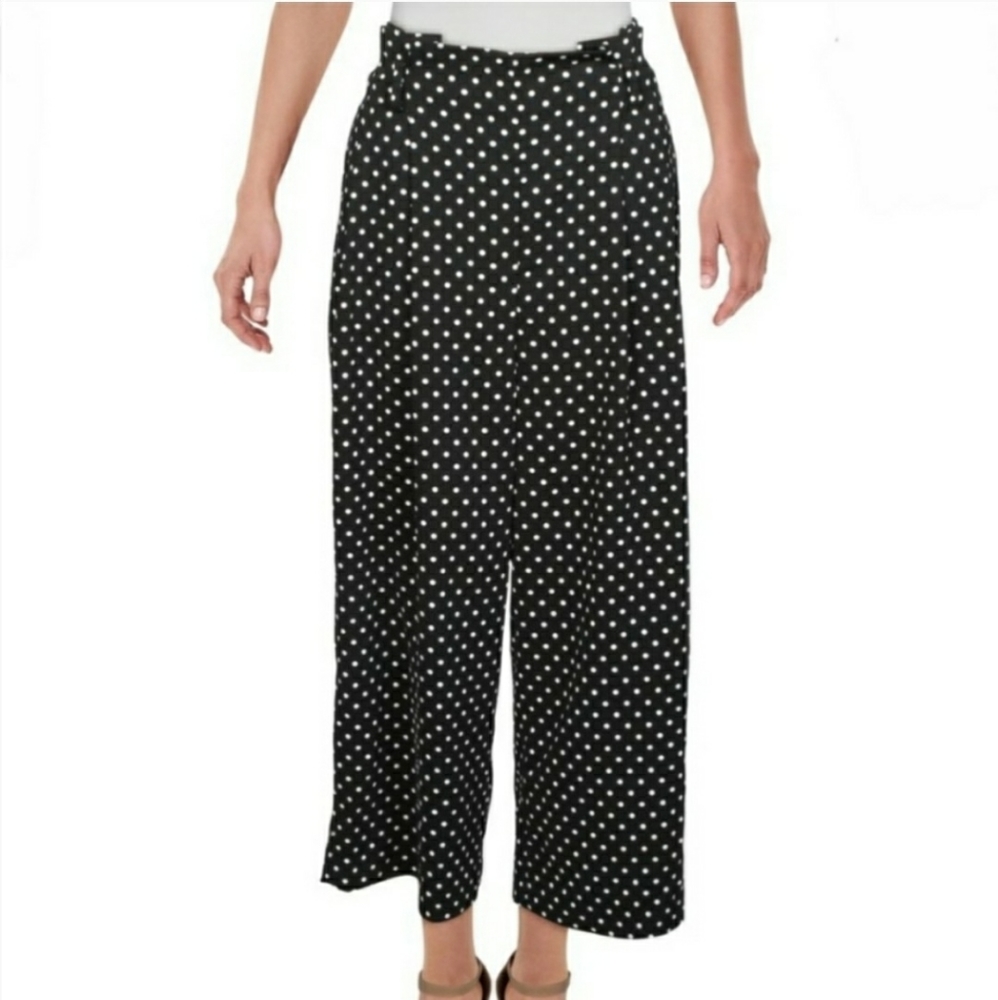 Laundry by Shelli Segal Black & White polka dot pleated high waisted crop pants